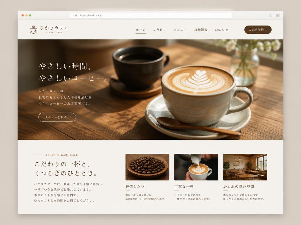 ひかりカフェ様のサイトイメージ（サンプル）